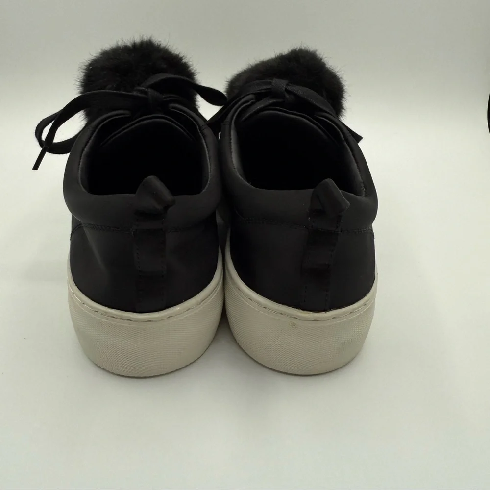J/SLIDES Faux Fur Pom Pom Satin Platform Lace-Up Black Women’s Sneakers Size 7 - Picture 14 of 14
